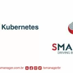 texto escrito clusters Kubernetes seguros, com a logo SManager à direita e no rodapé as redes sociais