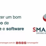 texto à esquerda Como fazer um bom inventário de hardware e software, à direita a logo da SManager e no rodapé as redes sociais