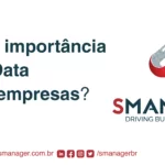 pergunta à esquerda Qual é a importância do Big Data para as empresas, à direita a logo da SManager e no rodapé suas redes sociais