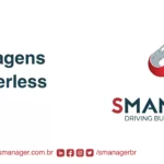 texto à esquerda vantagens do serverless, à direita a logo da SManager e no rodapé suas redes sociais