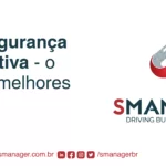 Texto à esquerda Cibersegurança corporativa - o que é e melhores práticas, à direita a logo da SManager e no rodapé suas redes sociais